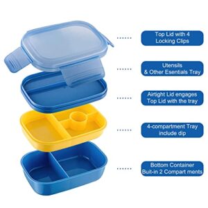 Landmore Bento Box Adult Lunch Box, 3 Stackable Bento Lunch Containers for Adults/Kids, 3 Layers All-in-One Bento Box with Utensil Set, Leak-Proof Bento Box for Dining Out, Work, Picnic, School
