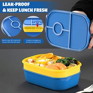 Landmore Bento Box Adult Lunch Box, 3 Stackable Bento Lunch Containers for Adults/Kids, 3 Layers All-in-One Bento Box with Utensil Set, Leak-Proof Bento Box for Dining Out, Work, Picnic, School