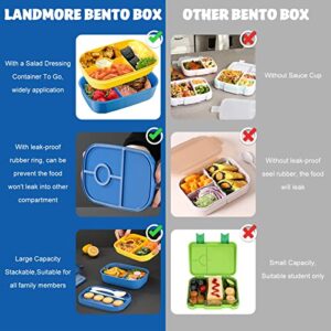 Landmore Bento Box Adult Lunch Box, 3 Stackable Bento Lunch Containers for Adults/Kids, 3 Layers All-in-One Bento Box with Utensil Set, Leak-Proof Bento Box for Dining Out, Work, Picnic, School