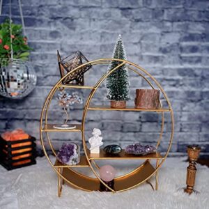 Apresolar Moon Shelf for Crystals - Circle Shelf Wall Decor for Wall and Countertop - Crystal Shelf Display for Stones, Essential Oil, Pendulum - Boho Hanging Moon Shelves, Wiccan Decor (Matte Gold)