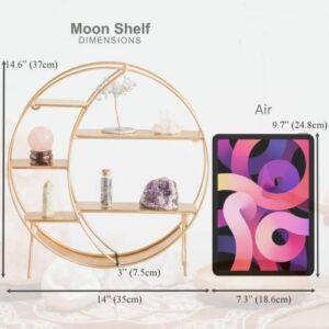 Apresolar Moon Shelf for Crystals - Circle Shelf Wall Decor for Wall and Countertop - Crystal Shelf Display for Stones, Essential Oil, Pendulum - Boho Hanging Moon Shelves, Wiccan Decor (Matte Gold)