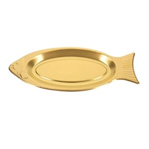 cabilock 35cm fish platter food trays stainless steel steamed fish plate fish- shaped dish snack appetizer tray for home restaurant kitchen ( golden )