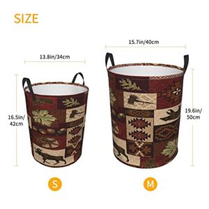 Rustic Cabin Wild Lodge Moose Deer Bear Circular Hamper Storage Basket Water-Proof Circular Dirty Clothes Hamper Laundry Basket With Handles Medium