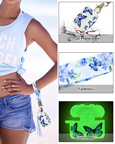 AirPod Pro Case with Keychain Wristlet, OULRAEFS Soft Silicone Skin Case Cute AirPods Pro Case Protective Case Cover with Wrist Key Lanyard for Airpods Pro 2019, Gifts for Women, Butterfly(Luminous)