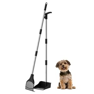lifewit plastic dog pooper scooper for medium/small dogs, adjustable stainless metal pole long handle poop scoop set with rake and tray for lawns, yard, grass