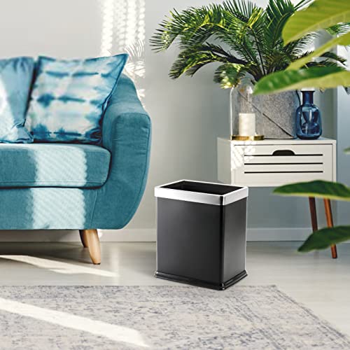 Coloch 9.5L Metal Trash Can with Removable Bag Holder, 2.5 Gallon Black Stainless Steel Garbage Container Bin Open Top Wastebasket for Bathroom, Kitchen, Office, Hotel, Home Use, 9 x 6.2X 10 Inch