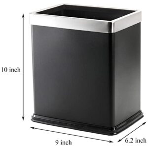 Coloch 9.5L Metal Trash Can with Removable Bag Holder, 2.5 Gallon Black Stainless Steel Garbage Container Bin Open Top Wastebasket for Bathroom, Kitchen, Office, Hotel, Home Use, 9 x 6.2X 10 Inch