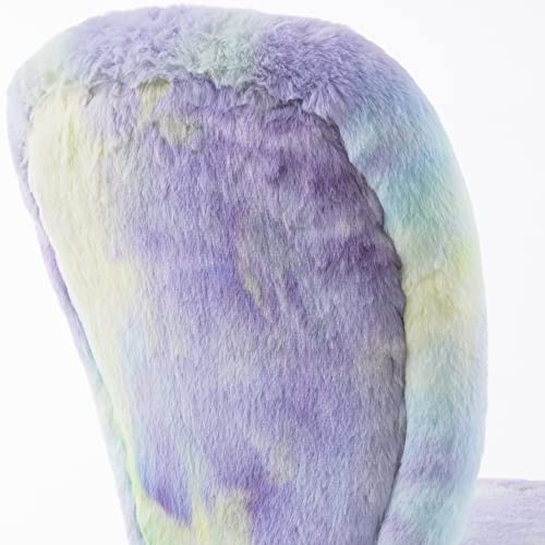 wangji Fuzzy Desk Chair, Comfy Armless Furry Fur Chair with Swivel, Pastel Rainbow Yellow & Blue