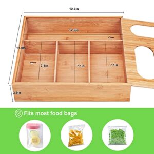 keleywood Bamboo Bag Storage Organizer for Kitchen Drawer, Ziplock Bag Organizer, Compatible with Gallon, Quart, Sandwich and Snack Variety Size Bag