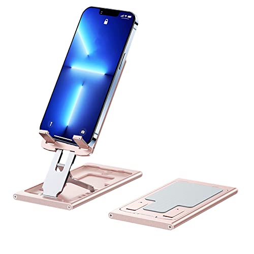 Casartish Portable Cell Phone Stand, Adjustable Phone Stand for Desk, Ultra Thin Phone Holder Stand, Folding Alloy Stand Compatible with All Mobile Phone, iPad, Tablet 4-12'' Desk Accessories (Pink)