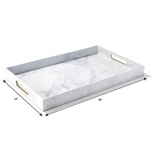 American Atelier Set of 2 Marble Finish Rectangular Serving Tray with Gold Trim Handles- Indoor & Outdoor Platter for Home Entertaining, Cocktails, Snacks, Barware, Perfume (Large 19x14, Small 18x12)