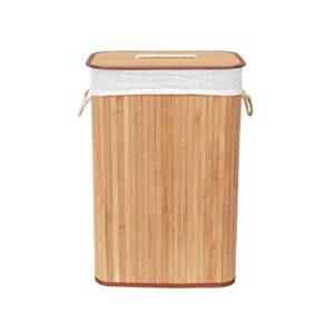 Compactor Folding Laundry Basket (Rectangular) | Blanket Basket | Laundry Basket with Lid | Foldable Laundry Basket | Bamboo and Polycotton | 17.71 x 13.77 x 23.62 Inch