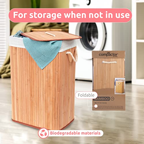 Compactor Folding Laundry Basket (Rectangular) | Blanket Basket | Laundry Basket with Lid | Foldable Laundry Basket | Bamboo and Polycotton | 17.71 x 13.77 x 23.62 Inch