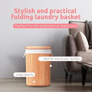 Compactor Folding Laundry Basket (Rectangular) | Blanket Basket | Laundry Basket with Lid | Foldable Laundry Basket | Bamboo and Polycotton | 17.71 x 13.77 x 23.62 Inch