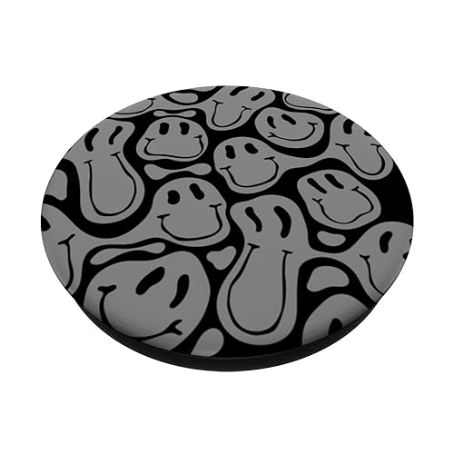 aesthetic gry pattern melting black liquid swirl smile face PopSockets Standard PopGrip