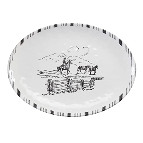 H HIEND ACCENTS Paseo Road by | Ranch Life 1 Piece Melamine Serving Platter, Black and White, Western Rustic Cabin Lodge Farmhouse Style Dinnerware