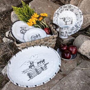 H HIEND ACCENTS Paseo Road by | Ranch Life 1 Piece Melamine Serving Platter, Black and White, Western Rustic Cabin Lodge Farmhouse Style Dinnerware