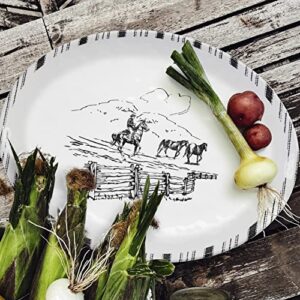 H HIEND ACCENTS Paseo Road by | Ranch Life 1 Piece Melamine Serving Platter, Black and White, Western Rustic Cabin Lodge Farmhouse Style Dinnerware