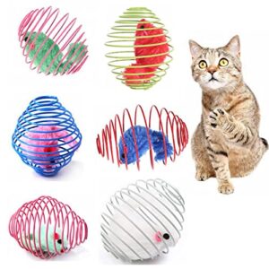 ismarten 6 pcs cat spring balls stretchable cat springs toys interactive cat toys rolling cat balls colorful playful coils spring toy caged rats for kitten cat pet supplies indoor play (ramdom color)