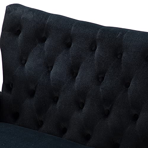 HULALA HOME Velvet Loveseat Sofa with Wingback & Gold Legs, Modern Button-Tufted 2-Seater Sofa for Living Room Bedroom, Comfy Upholstered Small Love Seat Couch, Black