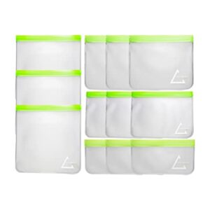 12 pack food storage bags - durable & reusable food storage bags with zipper closure - bpa free, & leak proof zip lock bag for sandwiches, snacks, gallons - size 8.66" x 8.66" safe
