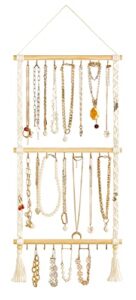 dahey hanging jewelry organizer macrame necklace holder with 30 hooks wall mounted jewelry hanger over door necklace rack with tassel for necklaces bracelet earrings display headband bow organizer