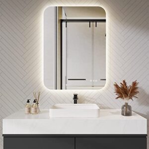 ligmirr 32 x 24 inch led bathroom mirror with lights, dimmable vanity mirror, wall mounted smart mirror with anti-fog and adjustable 3000-6000k color temperature, horizontal & vertical