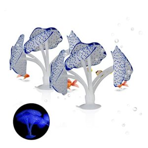 wishlotus aquarium coral decoration, 2 pack soft silicone fish tank glow decor with suction cups simulated plant decoration fluorescent effect for aquarium/fish tank landscape ornament (blue)