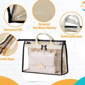 About tidy love Dust Bags For Handbags, Clear Purse Storage Organizer for Closet - Dust Free, Waterproof & Protective Purse Dust Bag with Zipper & Handles - 3x Transparent Purse Holder + 3 Hooks (1)