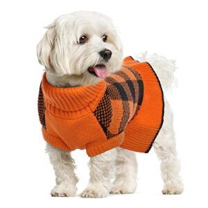 lelepet dog sweater dress turtleneck pullover knitwear warm girl dogs dress small dog sweaters for girls fall winter classic plaid dog halloween sweater for small medium female dogs puppy, orange, s