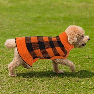 Lelepet Dog Sweater Dress Turtleneck Pullover Knitwear Warm Girl Dogs Dress Small Dog Sweaters for Girls Fall Winter Classic Plaid Dog Halloween Sweater for Small Medium Female Dogs Puppy, Orange, S