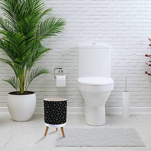 LOPYEIJFG Modern Seamless Geometry Flower Black White Abstract Geometric Print Trash Can with Lid Kitchen Bathroom Bedroom 1.8 Gallon Press Cover Wastebasket Office Wood Small Garbage Bin Waste Bin