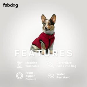 fabdog Dog Puffer Coat - Reversible Pack N Go Dog Coats for All Breeds - Comfy & Colorful Dog Jackets are Ideal Gifts - Clothes Fit Necks 22" | Purple Combo