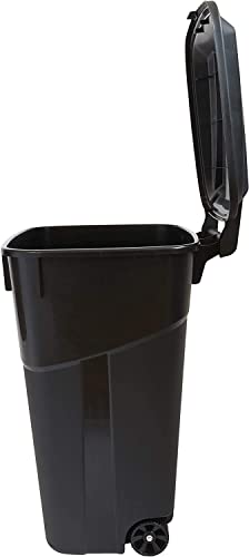 32 Gallon Wheeled Outdoor Garbage Can with Attached Snap Lock Lid and Heavy-Duty Handles, Black, Heavy-Duty Construction, Perfect Backyard, Deck, or Garage Trash Can, 2 Pack