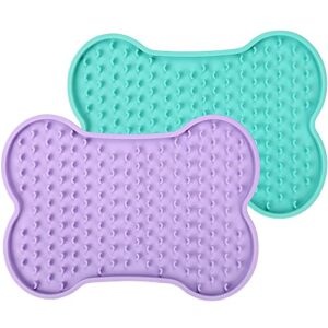 upsky dog lick mats, 2 pack slow feeder licking mat, bone-shaped dog lick pads, boredom and anxiety reducer, dog treats lick mats for food, yogurt, peanut butter (purple+blue)