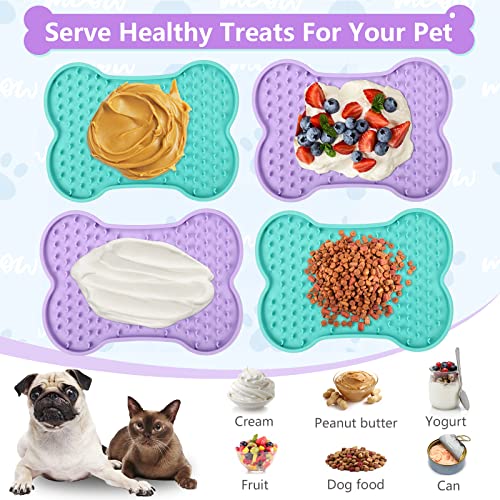 UPSKY Dog Lick Mats, 2 Pack Slow Feeder Licking Mat, Bone-Shaped Dog Lick Pads, Boredom and Anxiety Reducer, Dog Treats Lick Mats for Food, Yogurt, Peanut Butter (Purple+Blue)