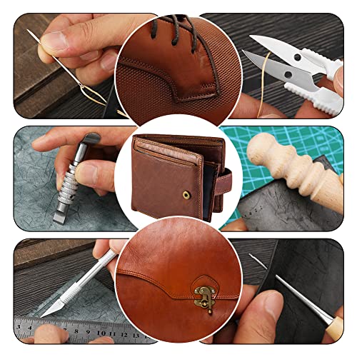 Leather Craft Tools, 60 Pieces Leather Working Tools and Supplies with Storage Bag Cutting Mat Prong Punch Groover Edge Creaser Stamping Carving Knife Awl Hammer for Leather Craft Making DIY Sewing