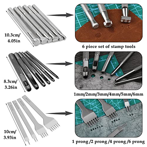 Leather Craft Tools, 60 Pieces Leather Working Tools and Supplies with Storage Bag Cutting Mat Prong Punch Groover Edge Creaser Stamping Carving Knife Awl Hammer for Leather Craft Making DIY Sewing