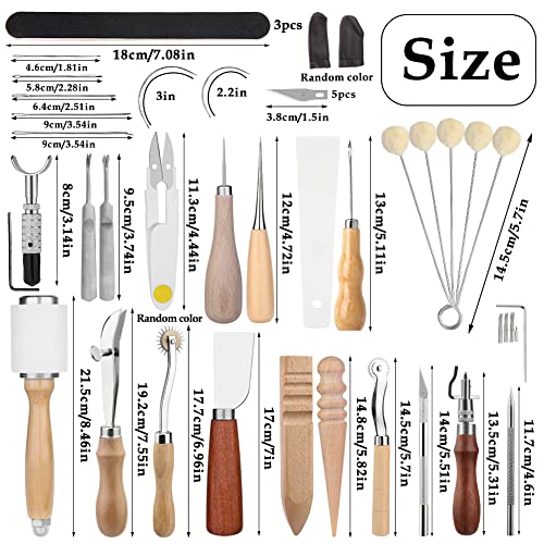 Leather Craft Tools, 60 Pieces Leather Working Tools and Supplies with Storage Bag Cutting Mat Prong Punch Groover Edge Creaser Stamping Carving Knife Awl Hammer for Leather Craft Making DIY Sewing