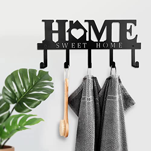 YGFRSTO Metal Key Holder Sweet Home Coat Hooks Organizer Wall Mounted Key Rack with 5 Key Hooks Wall Hanger Decor for Entryway Front Door Kitchen Hallway Garage House Design