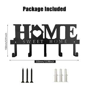 YGFRSTO Metal Key Holder Sweet Home Coat Hooks Organizer Wall Mounted Key Rack with 5 Key Hooks Wall Hanger Decor for Entryway Front Door Kitchen Hallway Garage House Design