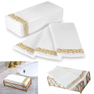 esmartlife100 disposable hand towels,guest towels disposable,soft and absorbent line-feel dinner napkin for kitchen bathroom,parties,dinners or events(gold)