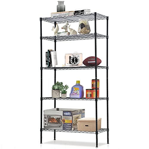 Dkelincs 5-Tier Wire Shelving Metal Utility Steel Storage Shelves for Garage Kitchen Living Room 24" L X 14" W X 60" H Shelf Unit Organizer Rack, Black