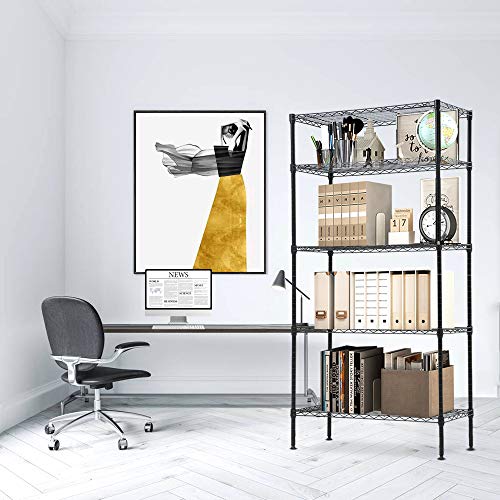 Dkelincs 5-Tier Wire Shelving Metal Utility Steel Storage Shelves for Garage Kitchen Living Room 24" L X 14" W X 60" H Shelf Unit Organizer Rack, Black