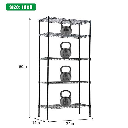 Dkelincs 5-Tier Wire Shelving Metal Utility Steel Storage Shelves for Garage Kitchen Living Room 24" L X 14" W X 60" H Shelf Unit Organizer Rack, Black