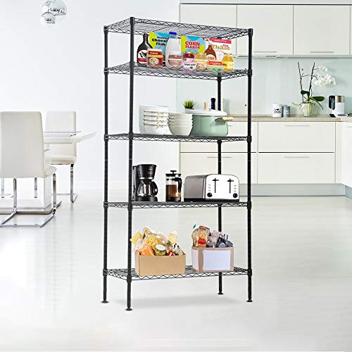 Dkelincs 5-Tier Wire Shelving Metal Utility Steel Storage Shelves for Garage Kitchen Living Room 24" L X 14" W X 60" H Shelf Unit Organizer Rack, Black