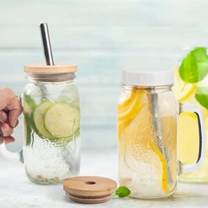 Mason Jar 24OZ Mason Jar with Lid and Straw Regular Mason Jar Lids Set Of 2 Mason Jar Cups with Handles Reusable Boba Cups Travel Bottle for Iced Coffee Large Pearl Juice Cocktail Smoothie (2, 24OZ)