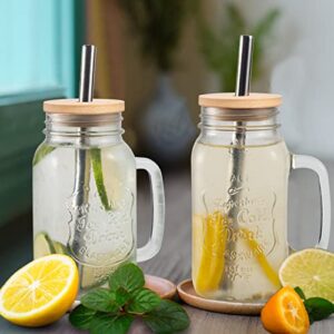 Mason Jar 24OZ Mason Jar with Lid and Straw Regular Mason Jar Lids Set Of 2 Mason Jar Cups with Handles Reusable Boba Cups Travel Bottle for Iced Coffee Large Pearl Juice Cocktail Smoothie (2, 24OZ)