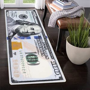 Ileading New Hundred Dollar($100) Bill Money 2' X 5' Indoor Runner Rug, Non-Slip Money Area Rug for Living Room Bedroom Kitchen Laundry Mat (24"X59" Green Multicolor)