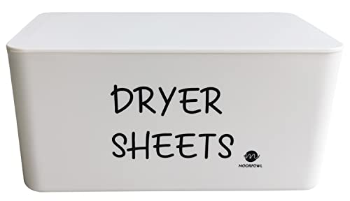 Moorfowl Dryer Sheets Container Box with Lid, Upgarde Design(8.2L x 4.9W x 3.9H inches), Laundry Fabric Sheets Dispenser Farmhouse Dryer Sheets Holder for Laundry Room Decor – Organization & Storage